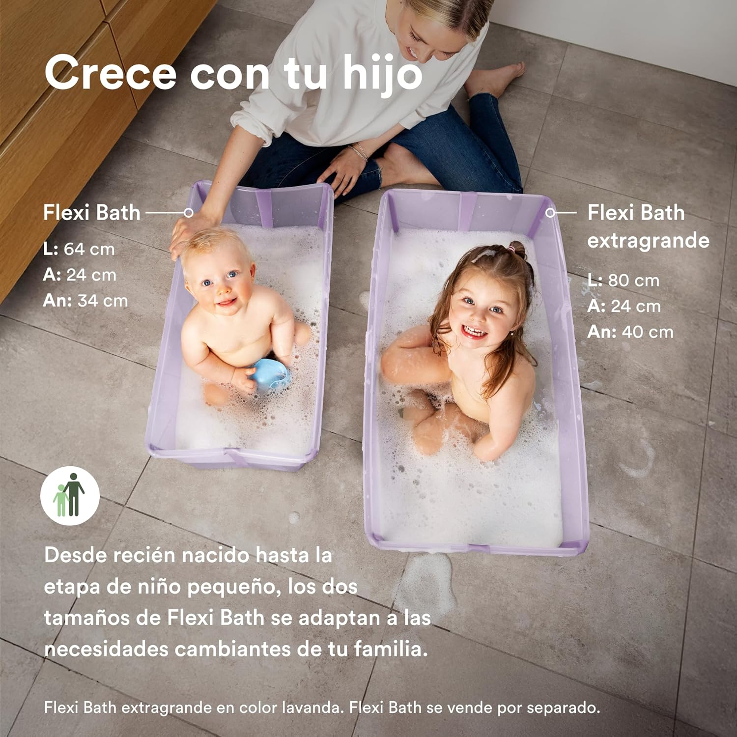 Bañera Stokke Flexi Bath XL, Blanca - Bañera plegable para bebé - Ligera, duradera y fácil de guardar - Práctica para usar en