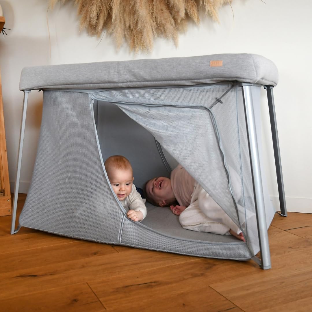 BÉABA, Cama Paraguas 3 en 1, Cuna Bebé, Cama Elevadora, Parque Infantil, Evolutiva, Ligera 6,8 kg, Plegable, Compacta, Bolsa