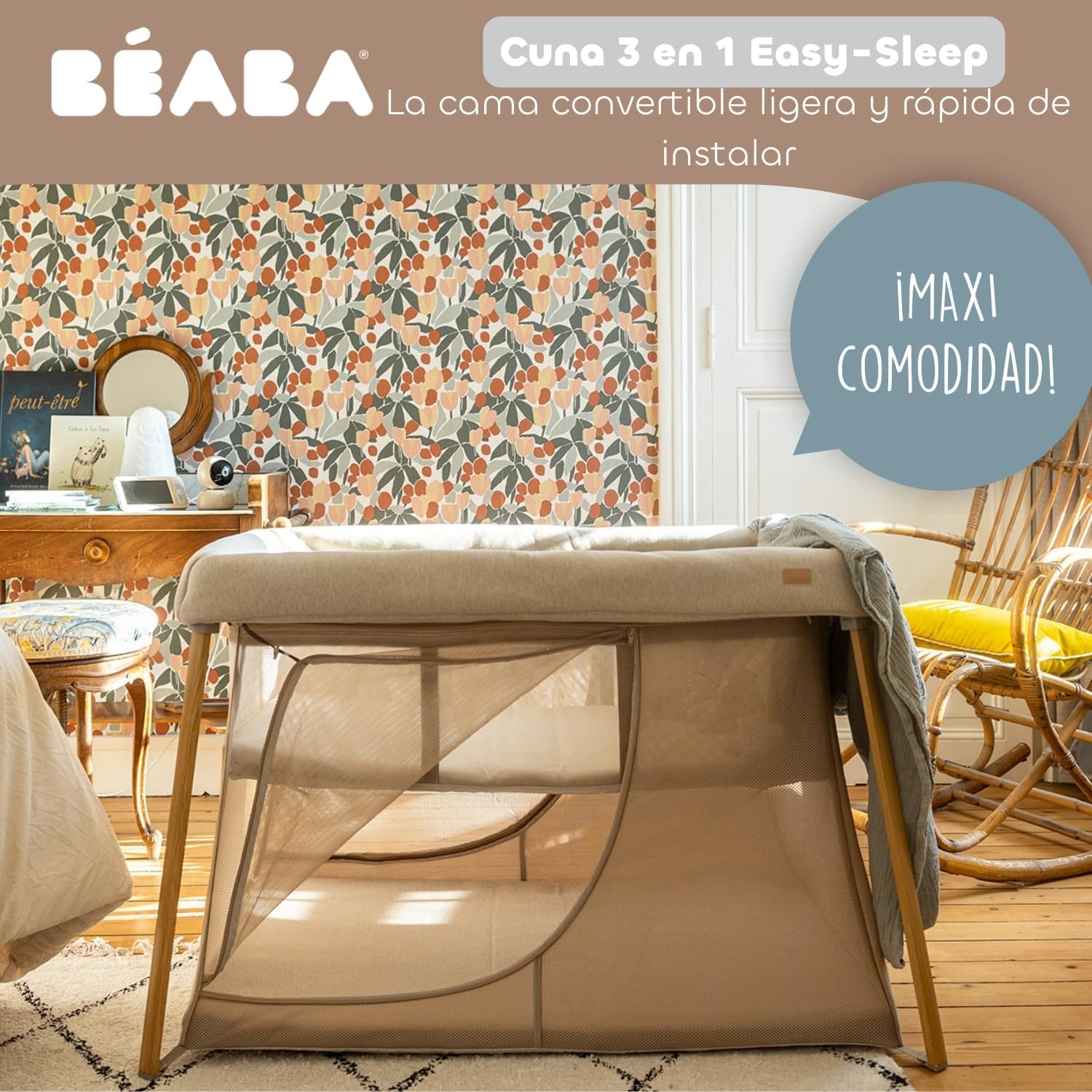 BÉABA, Cuna De Viaje 3 En 1, Moisés Para Bebé, Cama Auxiliar Y Parque, Evolutiva, Ligera, 6,8 Kg, Plegable, Compacta,Bolsa De