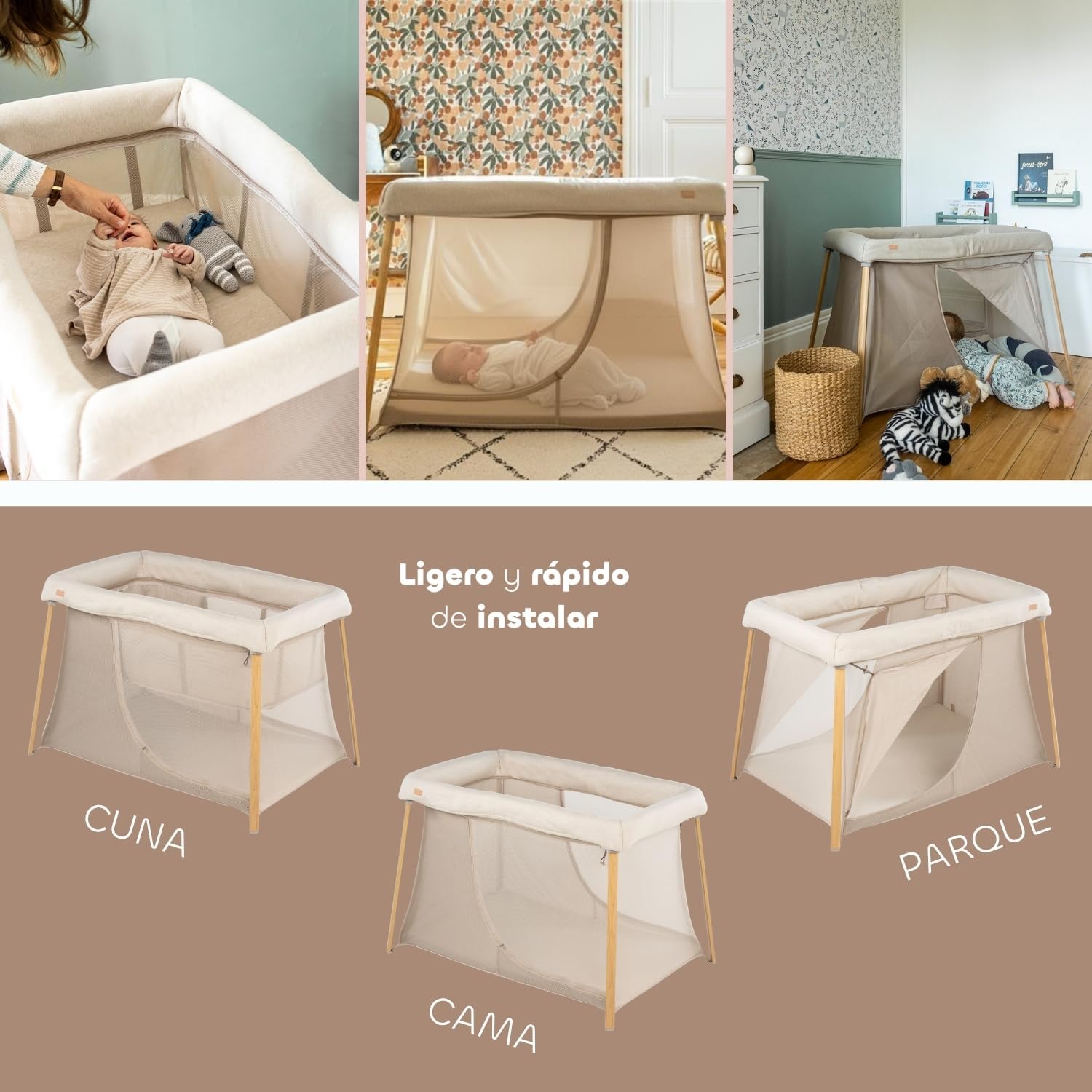 BÉABA, Cuna De Viaje 3 En 1, Moisés Para Bebé, Cama Auxiliar Y Parque, Evolutiva, Ligera, 6,8 Kg, Plegable, Compacta,Bolsa De