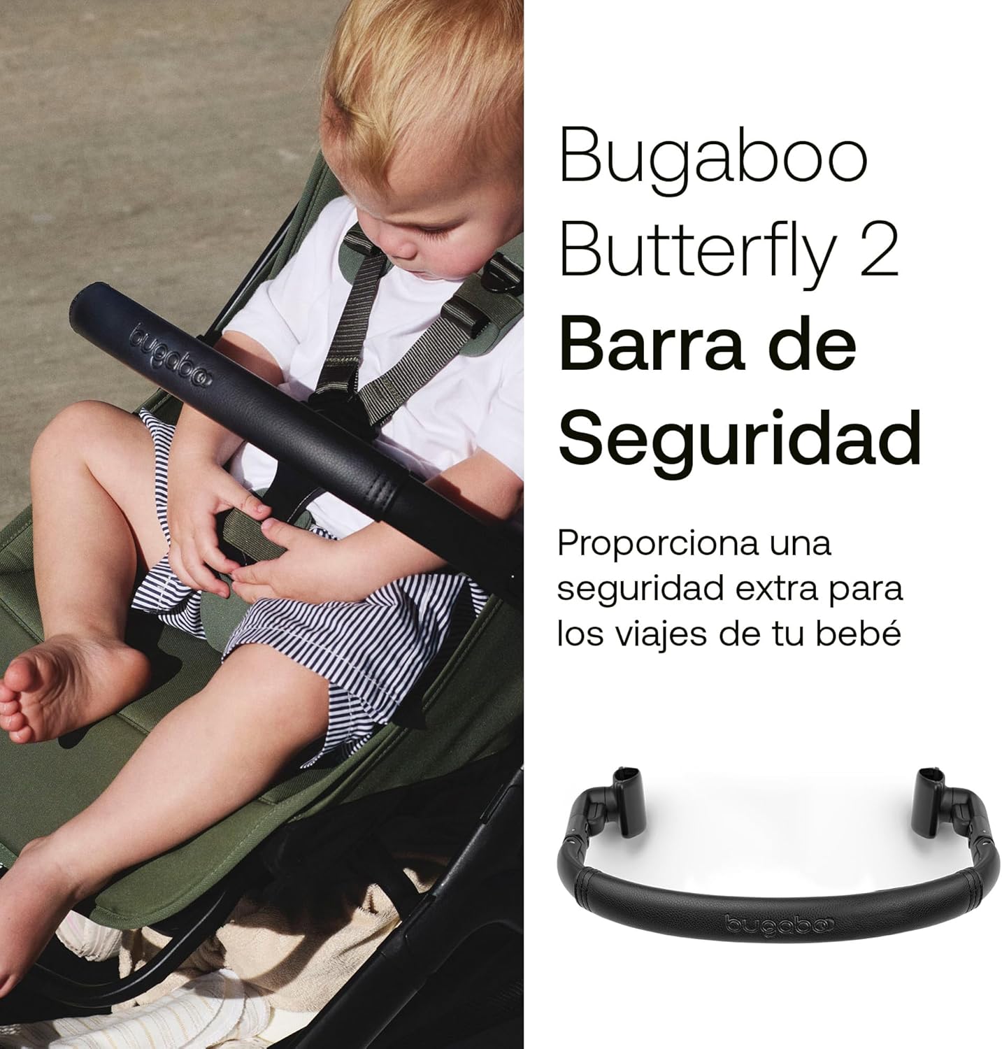 Bugaboo Butterfly 2 Barra de Seguridad Reposabrazos Seguro para Carrito de Bebé Butterfly 2, Ajustable, Fácil de Limpiar, Dis