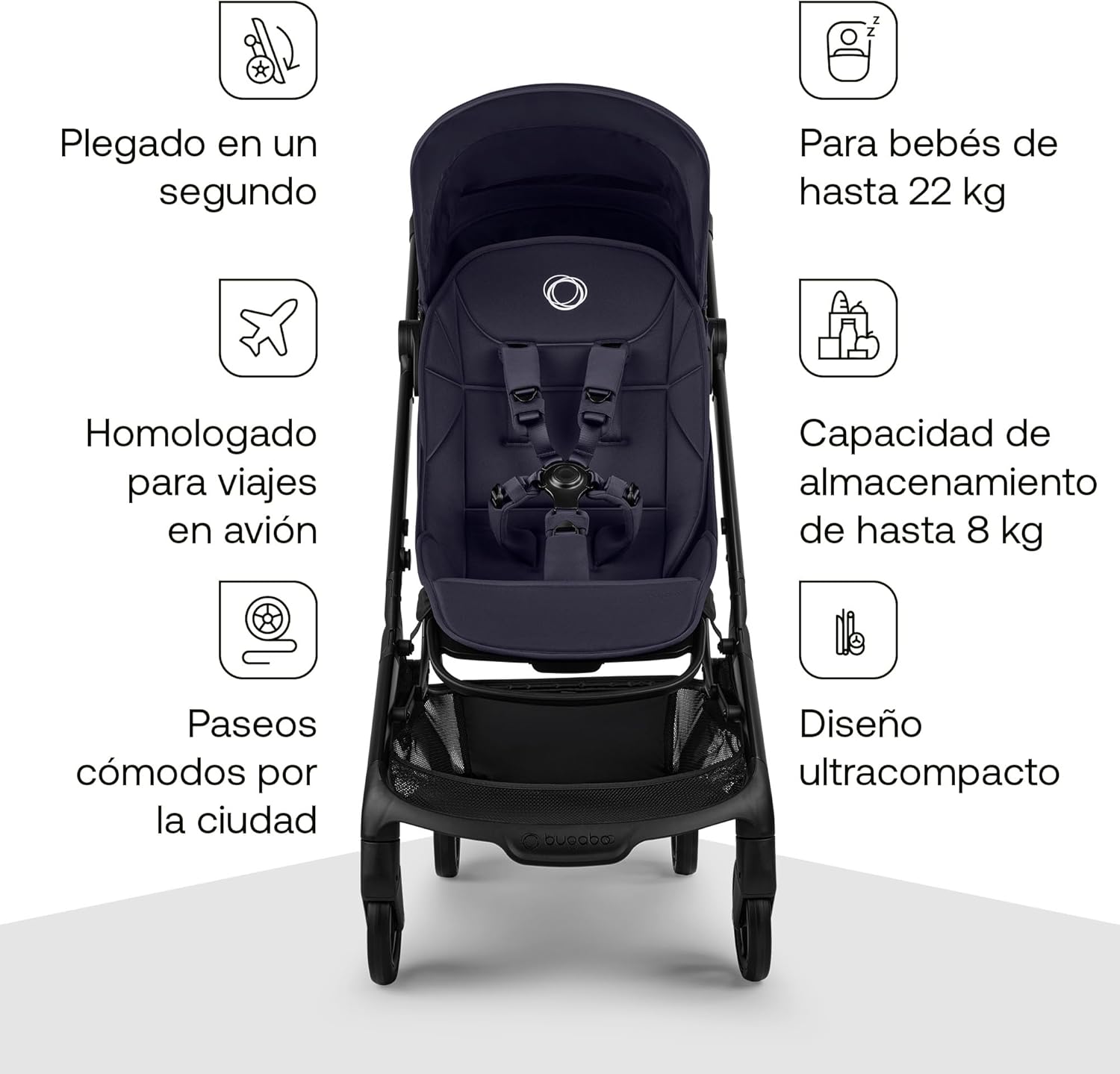 Bugaboo Butterfly 2 Silla de paseo de viaje, Tamaño Cabina de avión, Sillita Ligera Portátil y Plegable a una Mano, con Asien