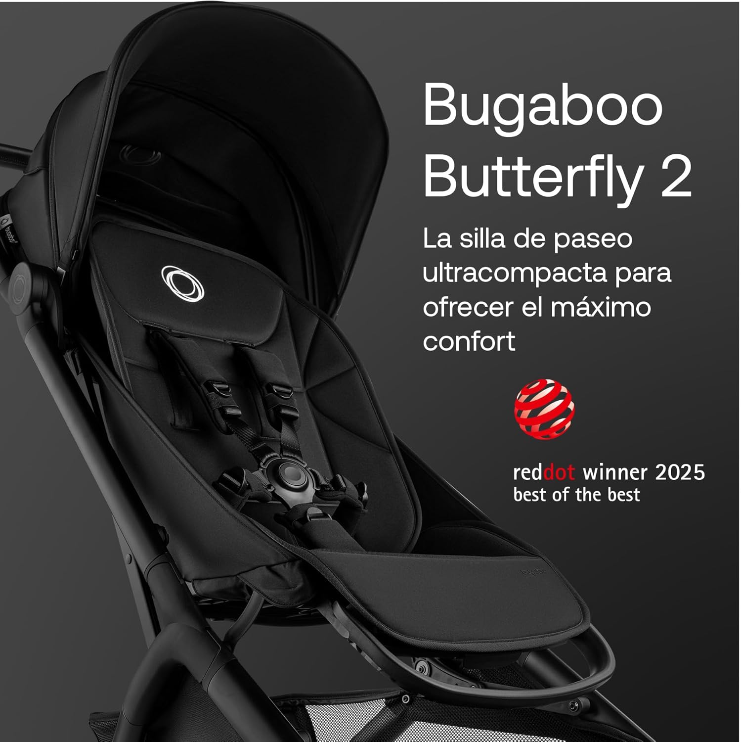 Bugaboo Butterfly 2 Silla de paseo de viaje, Tamaño Cabina de avión, Sillita Ligera Portátil y Plegable a una Mano, con Asien