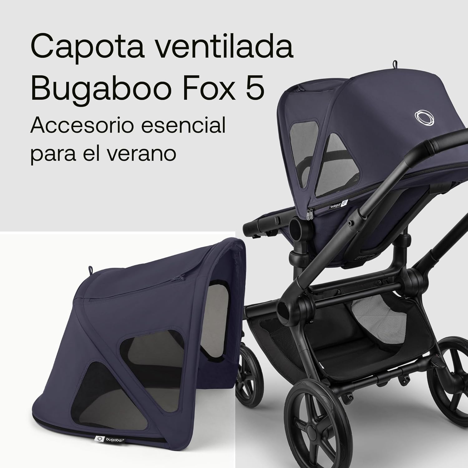 Bugaboo Capota ventilada Fox y Cameleon, extensible para una protección adicional y una protección solar óptima, repelente al