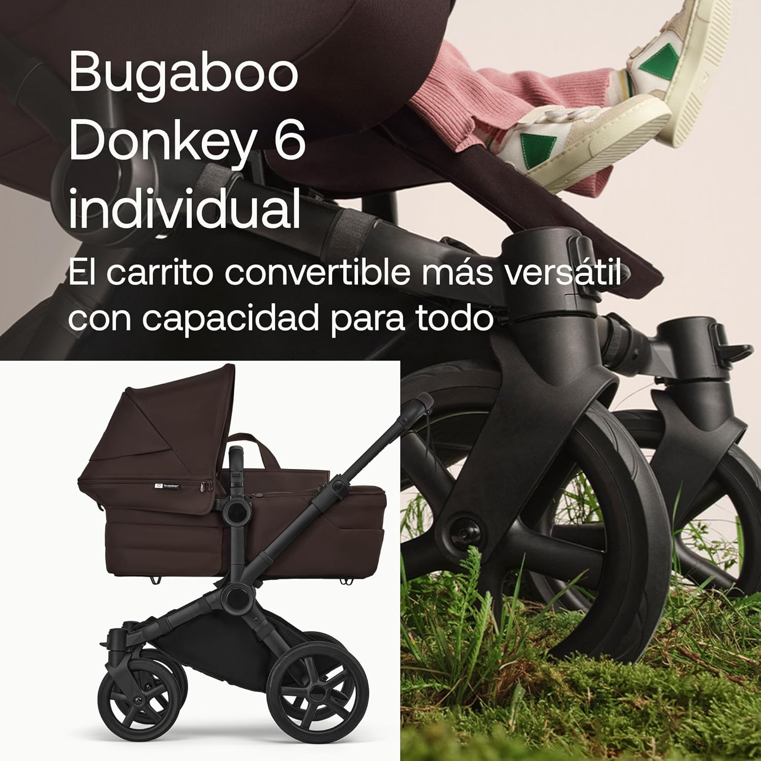 Bugaboo Donkey 6 carrito individual convertible en doble y gemelar, carrito para recién nacido y niño pequeño, doble almacena