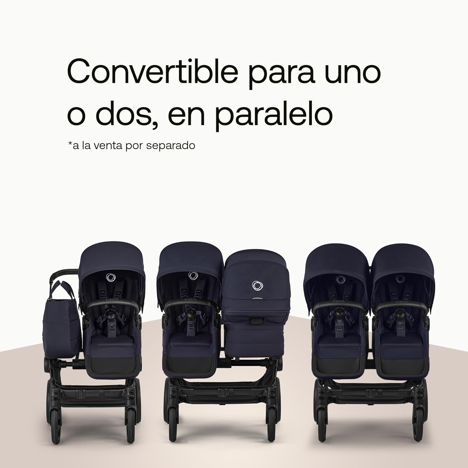 Bugaboo Donkey 6 carrito individual convertible en doble y gemelar, carrito para recién nacido y niño pequeño, doble almacena