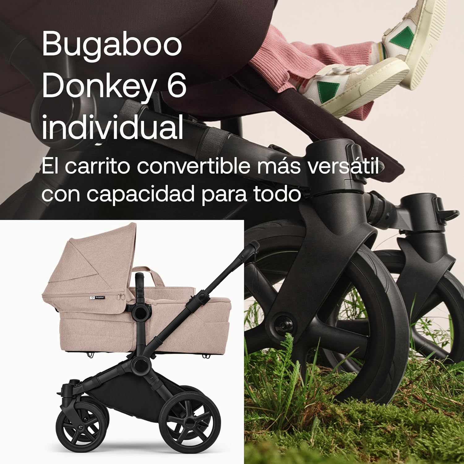 Bugaboo Donkey 6 carrito individual convertible en doble y gemelar, carrito para recién nacido y niño pequeño, doble almacena