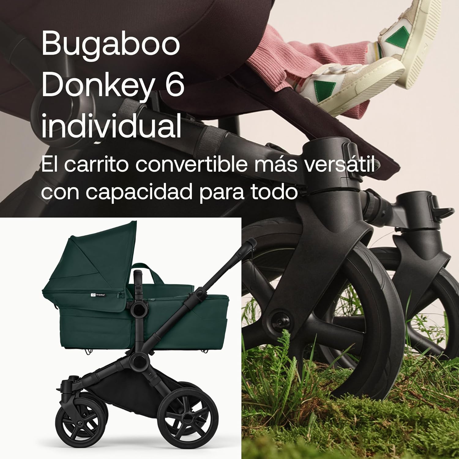 Bugaboo Donkey 6 carrito individual convertible en doble y gemelar, carrito para recién nacido y niño pequeño, doble almacena