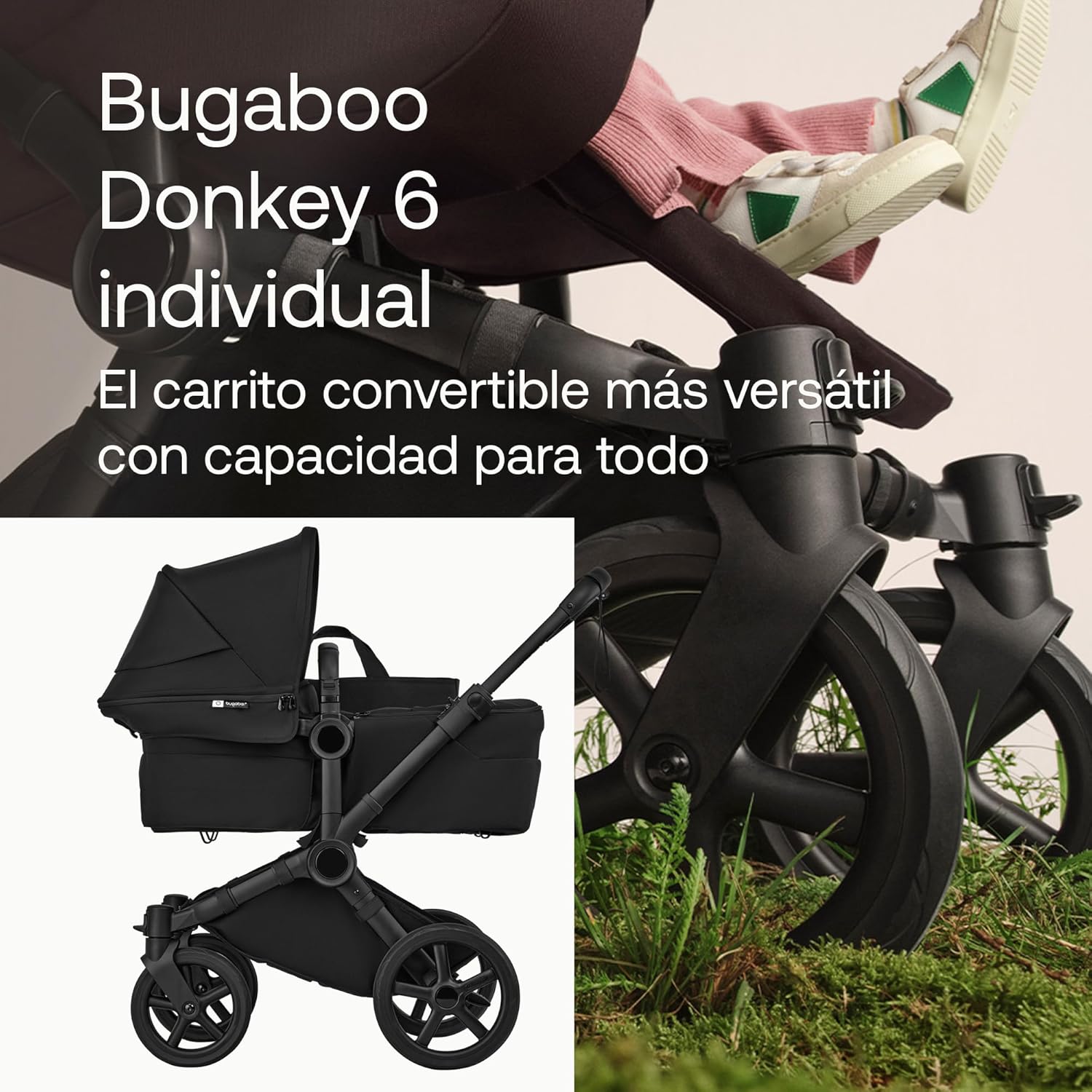 Bugaboo Donkey 6 carrito individual convertible en doble y gemelar, carrito para recién nacido y niño pequeño, doble almacena