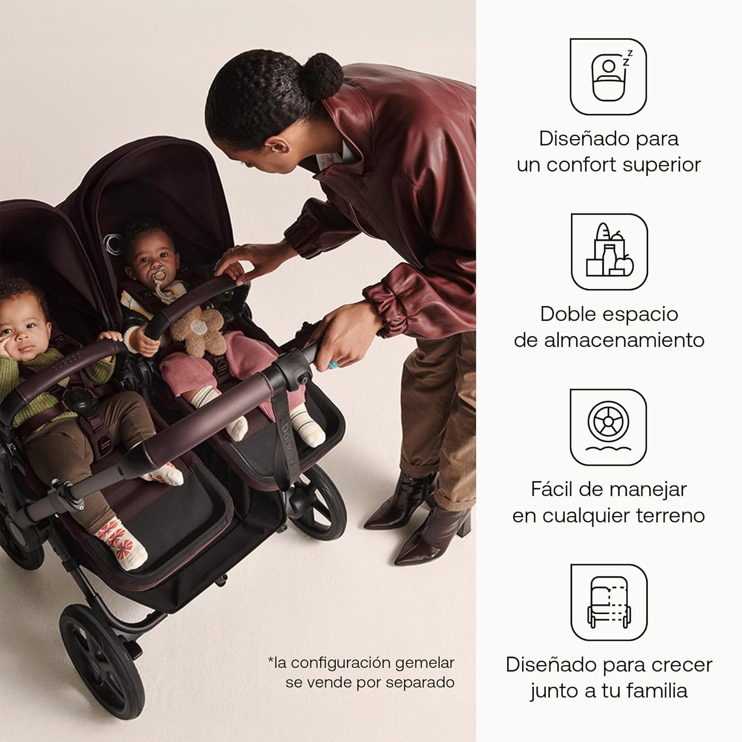 Bugaboo Donkey 6 carrito individual convertible en doble y gemelar, carrito para recién nacido y niño pequeño, doble almacena