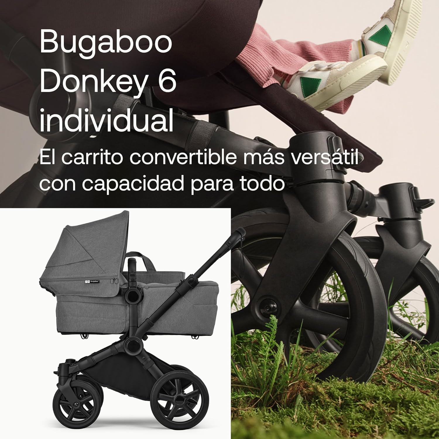 Bugaboo Donkey 6 carrito individual convertible en doble y gemelar, carrito para recién nacido y niño pequeño, doble almacena