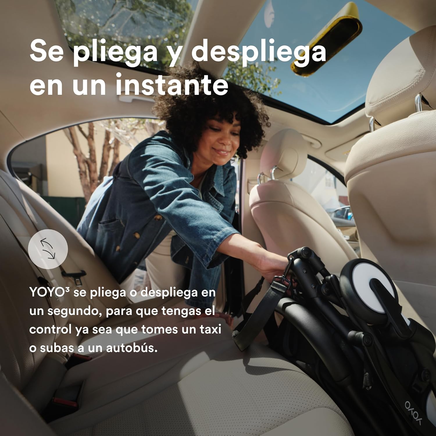 Cochecito Stokke YOYO3 a partir de 6 meses - Incluye chasis negro/cojín de asiento Aqua + dosel - Se pliega y despliega en un