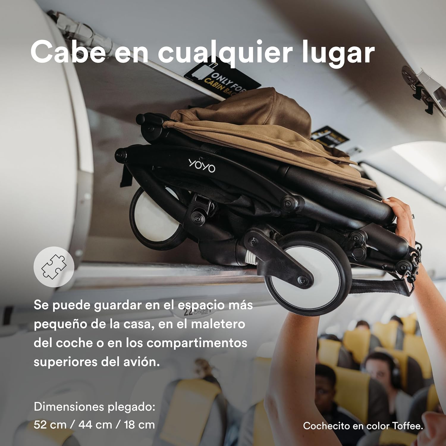 Cochecito Stokke YOYO3 a partir de 6 meses - Incluye chasis negro/cojín de asiento Ginger + dosel - Se pliega y despliega en