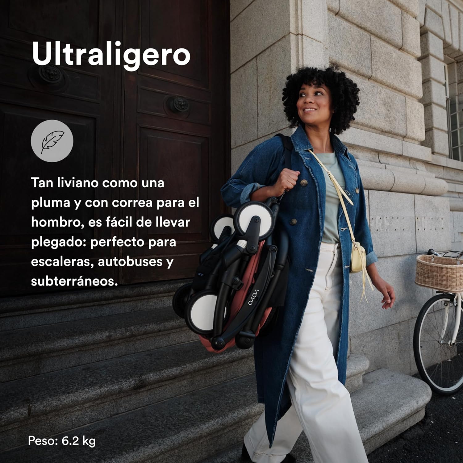 Cochecito Stokke YOYO3 a partir de 6 meses - Incluye chasis negro/cojín de asiento Ginger + dosel - Se pliega y despliega en
