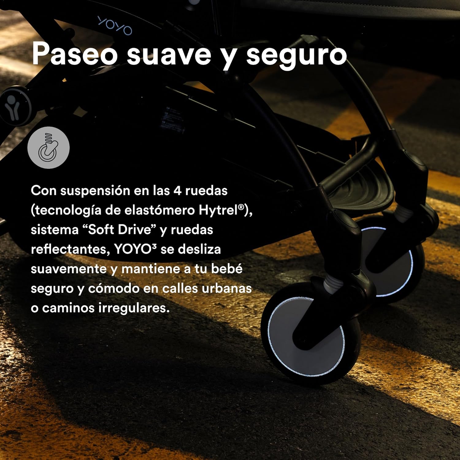 Cochecito Stokke YOYO3 a partir de 6 meses - Incluye chasis negro/cojín de asiento Ginger + dosel - Se pliega y despliega en
