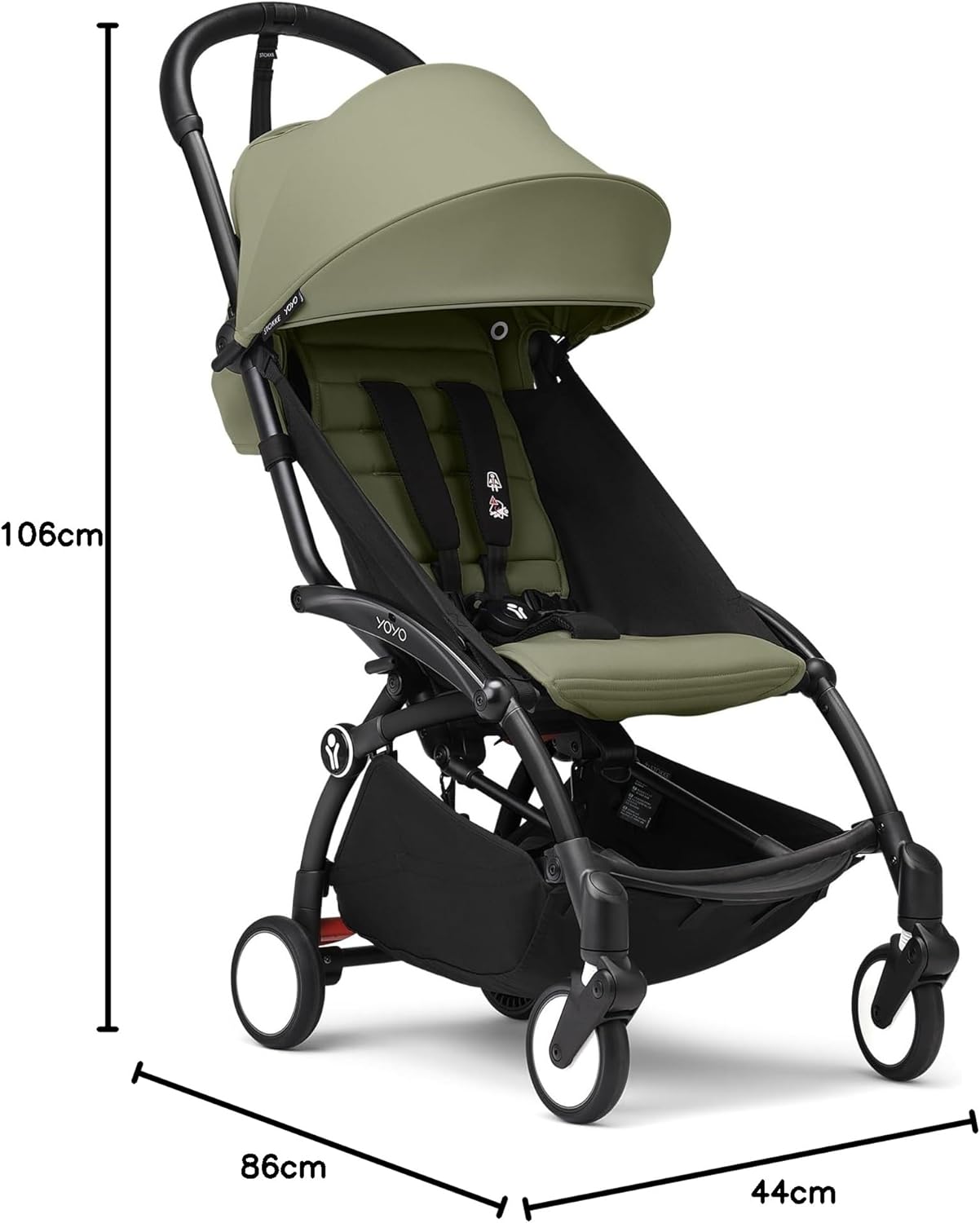 Imagen de producto Cochecito Stokke YOYO3 a partir de 6 meses - Incluye chasis negro/cojín de asiento Olive + dosel - Se plie