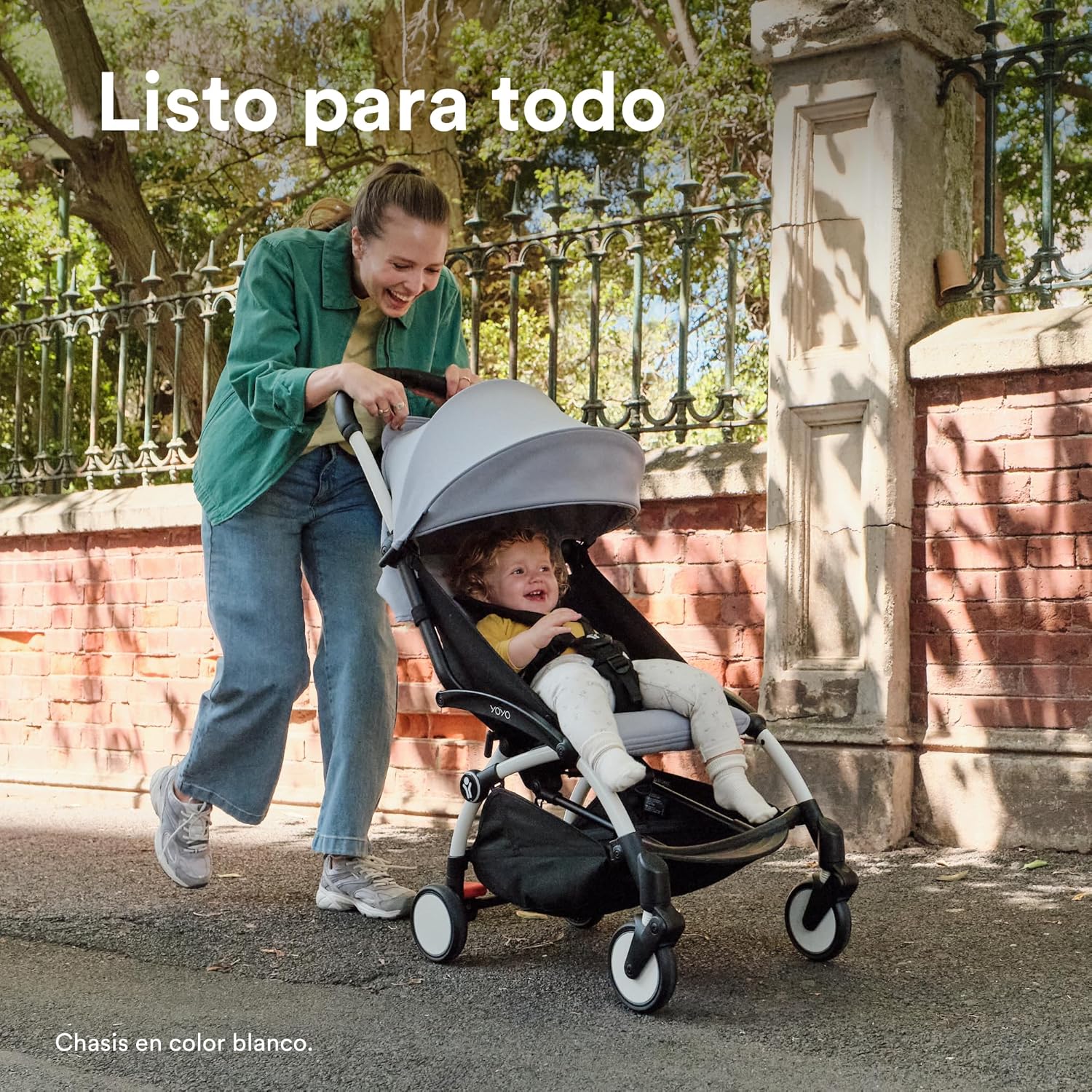 Cochecito Stokke YOYO3 a partir de 6 meses - Incluye chasis negro/cojín de asiento Stone + dosel - Se pliega y despliega en u