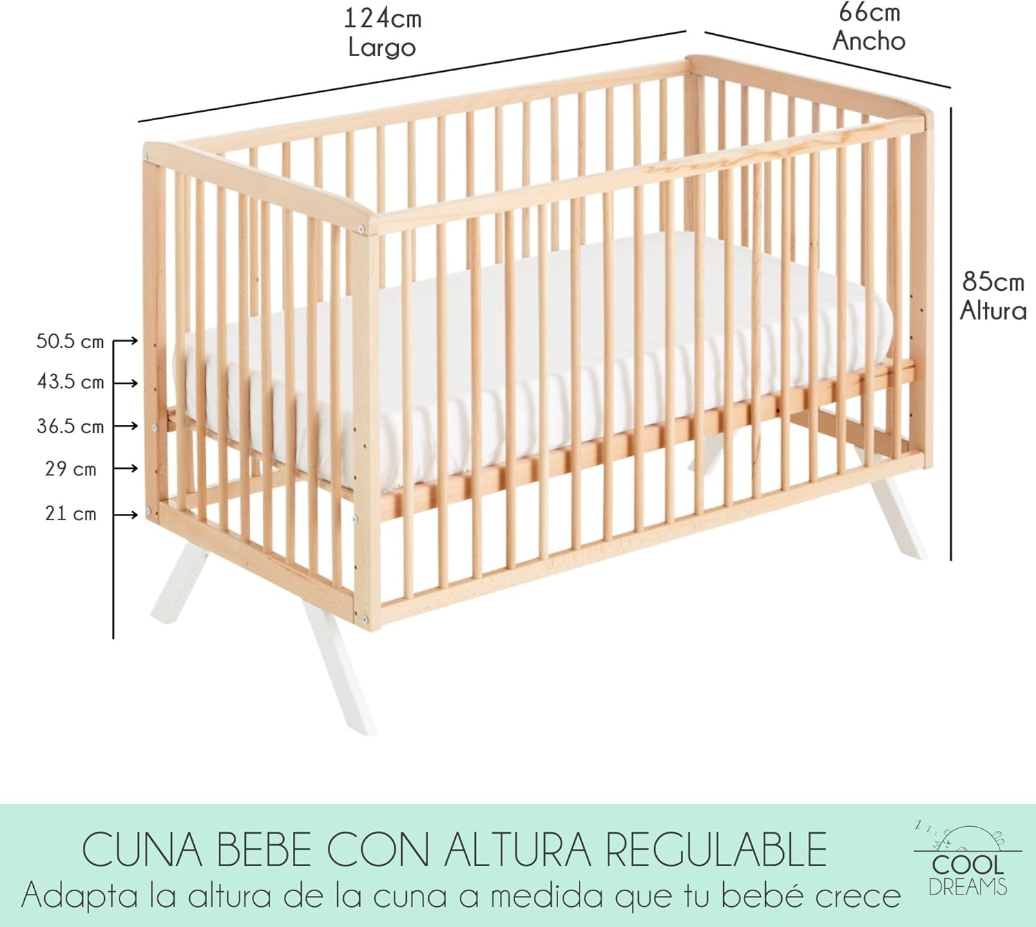 Detalle de Cuna Colecho de Bebé Koala Estilo Nórdico Natural 120x60 cm, de Madera de Haya, con Kit Colecho Incluido CoolDream