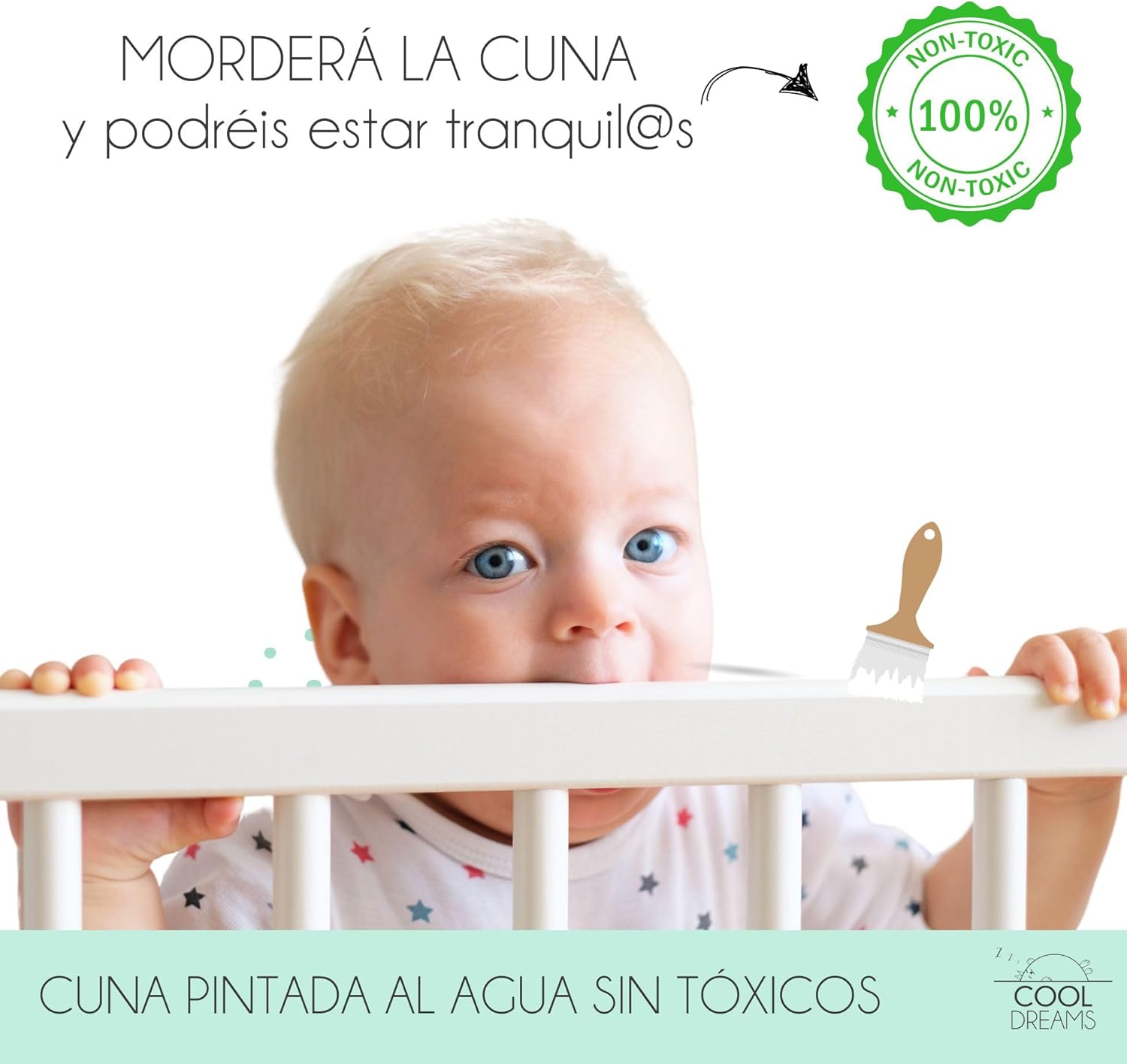 Cuna de Bebé Laponia Estilo Nórdico Natural 120x60 cm, de Madera de Haya, con 3 Alturas de Somier y 4 Ruedas con Freno CoolDr