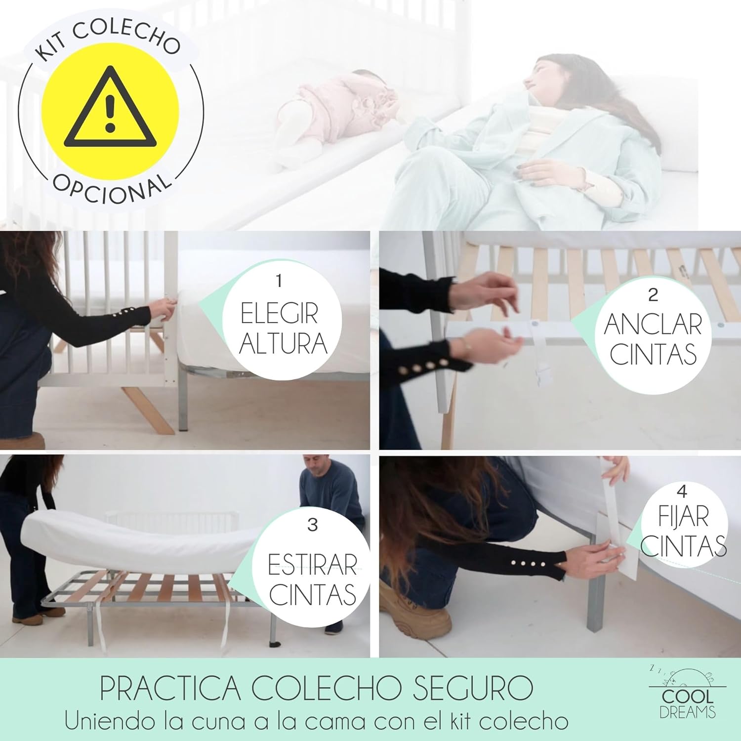 Cuna de Bebé Laponia Estilo Nórdico Natural 120x60 cm, de Madera de Haya, con 3 Alturas de Somier y 4 Ruedas con Freno CoolDr