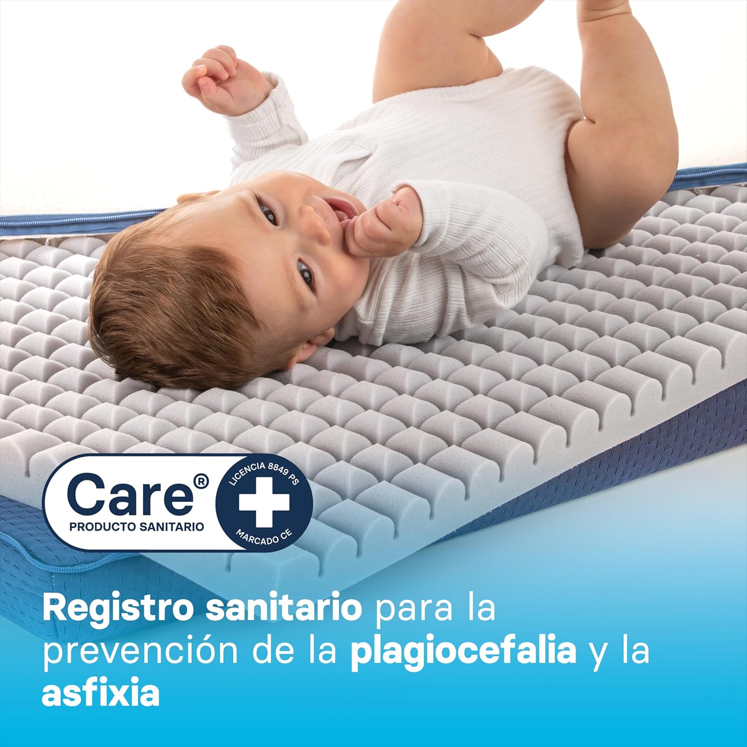 ECUS Kids Colchon Cuna 60x120 cm Modelo Care, Previene la Plagiocefalia. Certificado Sanitario. Colchón Bebé Desenfundable, H