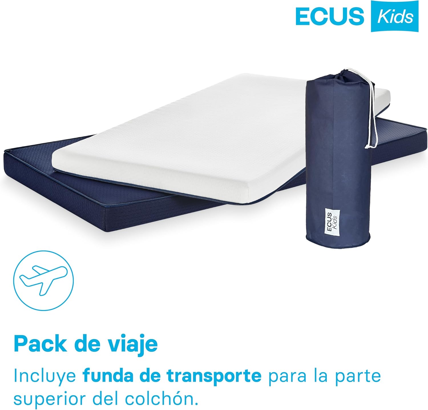 ECUS Kids Colchon Cuna 60x120 cm Modelo Care, Previene la Plagiocefalia. Certificado Sanitario. Colchón Bebé Desenfundable, H