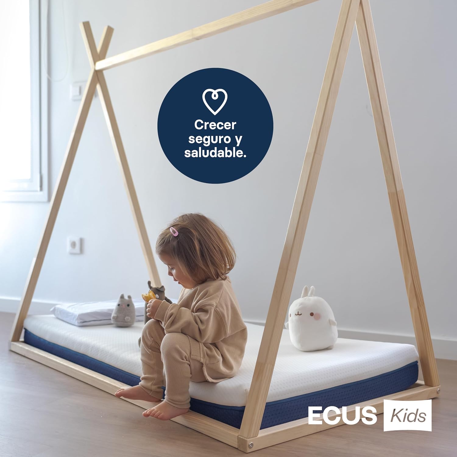 ECUS Kids Colchon Cuna 60x120 cm Modelo Care, Previene la Plagiocefalia. Certificado Sanitario. Colchón Bebé Desenfundable, H