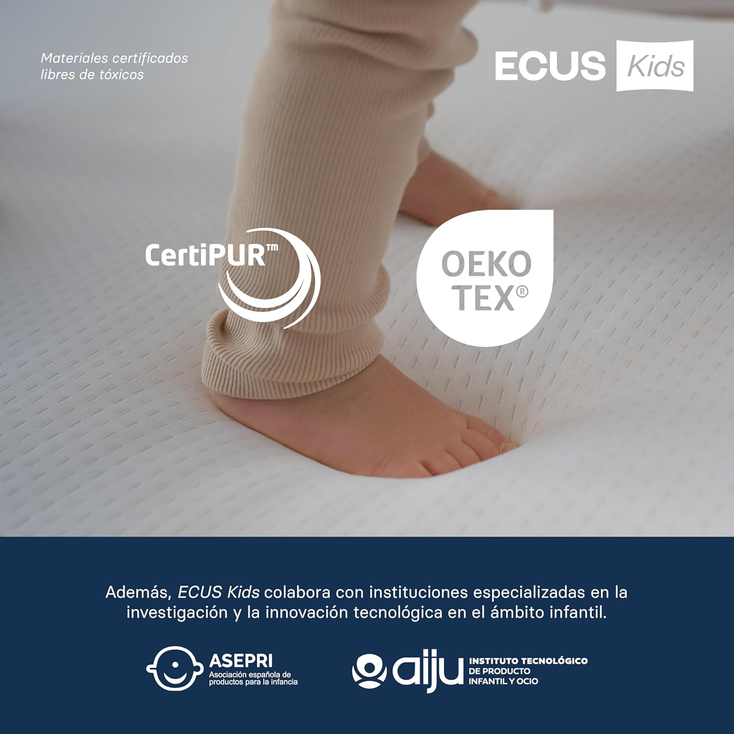 ECUS Kids Colchon Cuna 60x120 cm Modelo Care, Previene la Plagiocefalia. Certificado Sanitario. Colchón Bebé Desenfundable, H