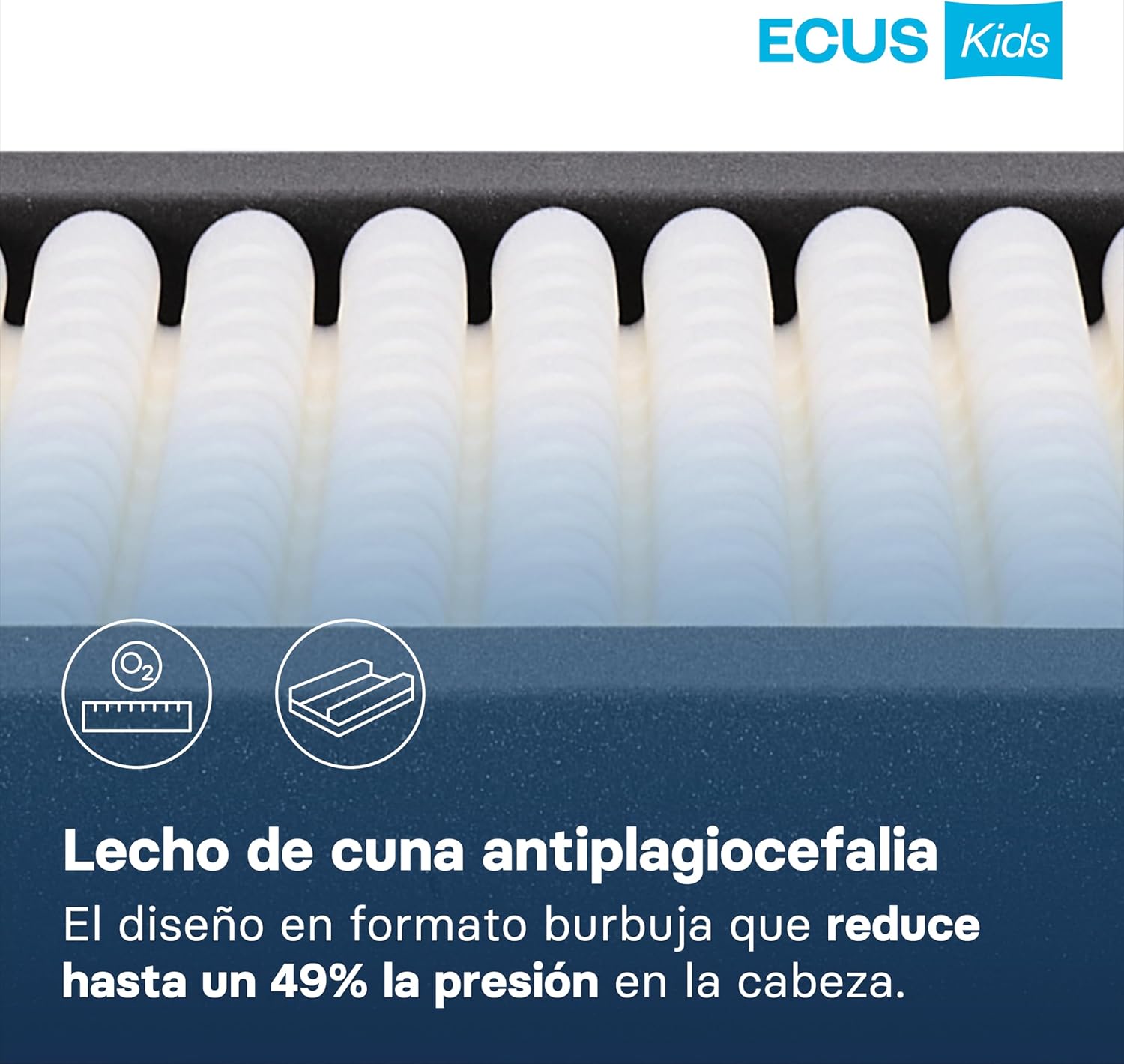 Ecus Kids, Colchón Cuna Pigü 120x60 cm, Antiplagiocefalia, Tejido Airsoft 3D, Hipoalergénico, Transpirable, Altura 12 cm, Col