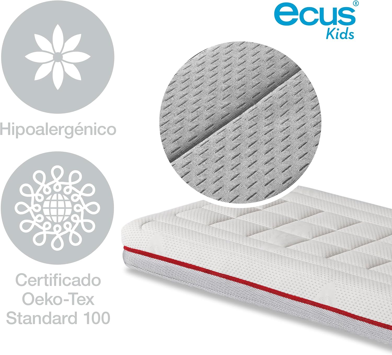 Ecus Kids, Colchón Cuna Pigü 120x60 cm, Antiplagiocefalia, Tejido Airsoft 3D, Hipoalergénico, Transpirable, Altura 12 cm, Col