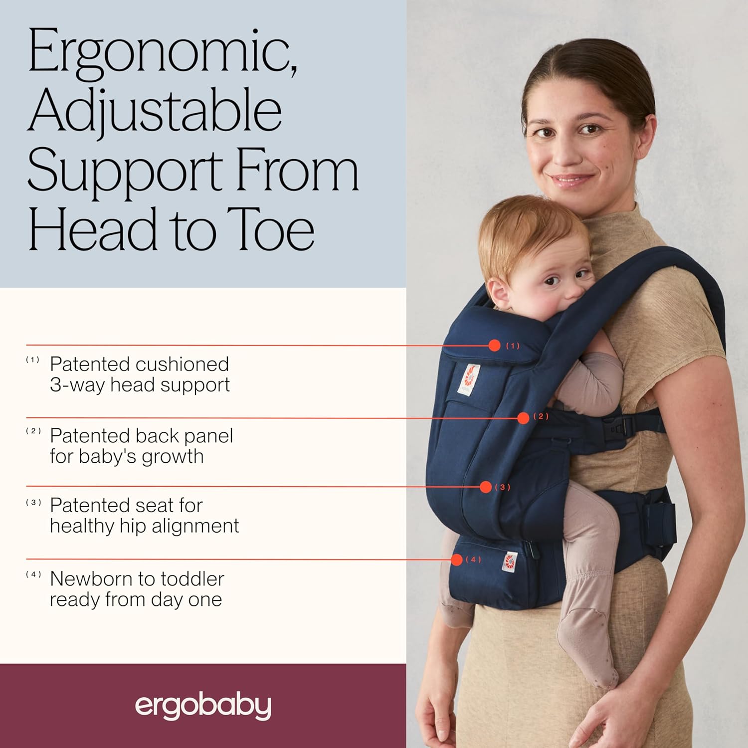 Ergobaby Omni Deluxe - Portabebés todo en uno para recién nacidos desde el nacimiento hasta 20 kg, ergonómico, 4 posiciones,