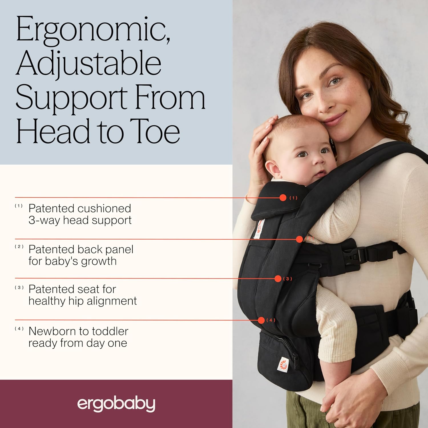 Ergobaby Omni Deluxe - Portabebés todo en uno para recién nacidos desde el nacimiento hasta 20 kg, ergonómico, 4 posiciones,