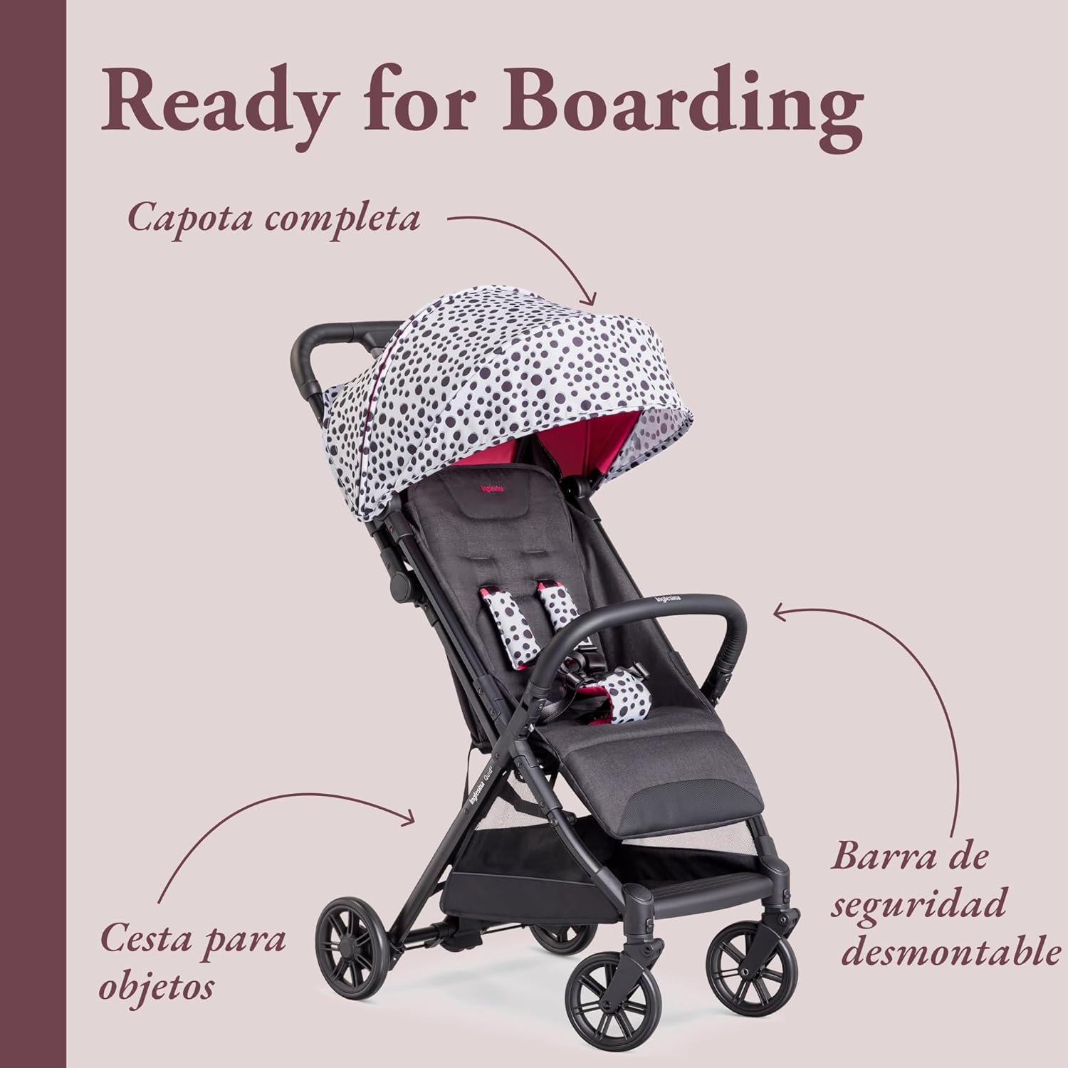 Inglesina Silla de Paseo ligera Quid², Polka Dots Black, hasta 22 kg, Compacta y Ligera, Ideal para Avión - vista 3