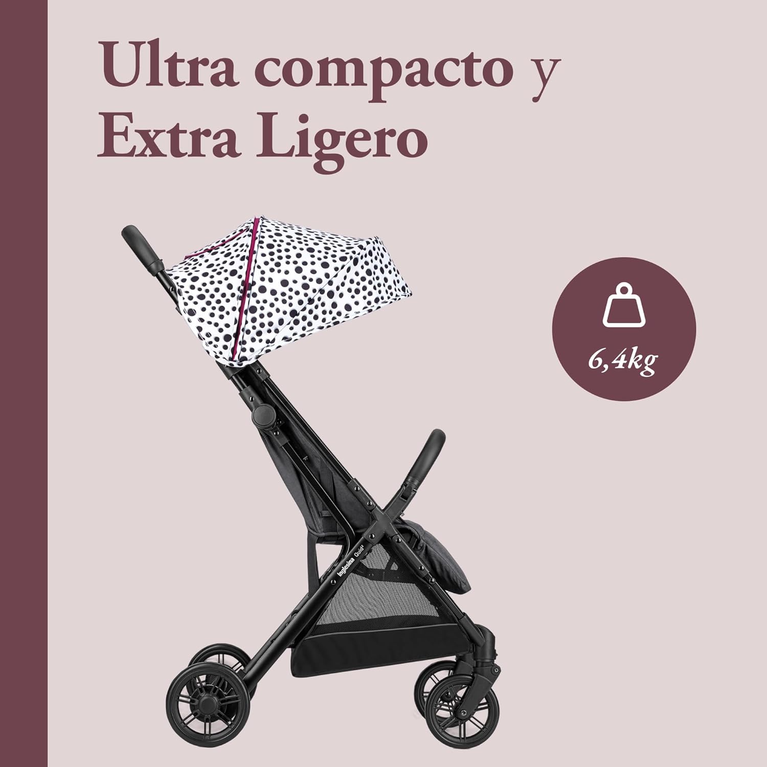 Inglesina Silla de Paseo ligera Quid², Polka Dots Black, hasta 22 kg, Compacta y Ligera, Ideal para Avión - característica 4