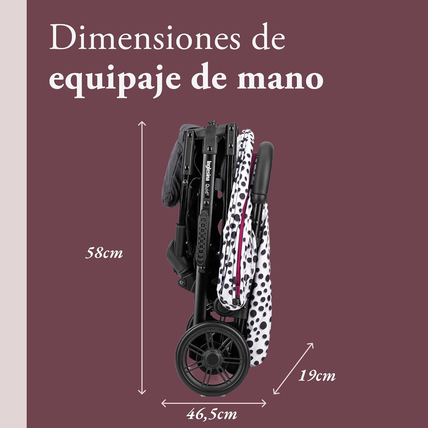 Inglesina Silla de Paseo ligera Quid², Polka Dots Black, hasta 22 kg, Compacta y Ligera, Ideal para Avión - imagen 5
