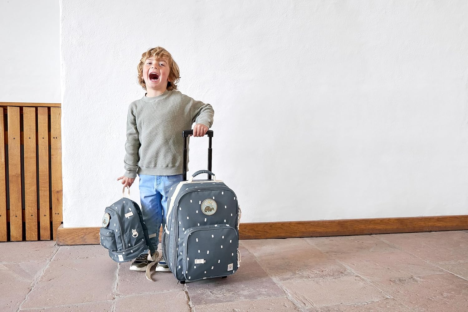 Lässig Maleta Trolley Infantil Maleta de Viaje con Barra Telescópica y Ruedas para Niños Maleta de Mano/Trolley Happy Prints