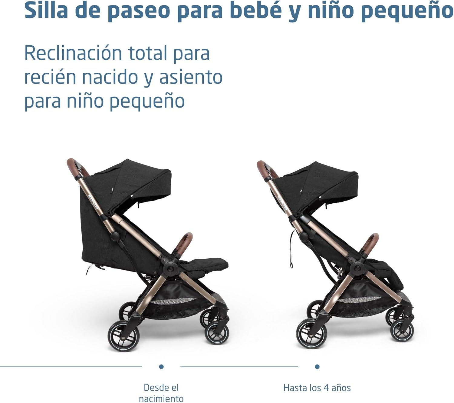Maxi-Cosi Eva3 Cochecito, 0-4 años, 0-22 kg, silla paseo bebé, cochecito ligero y compacto, posición totalmente reclinada, pl