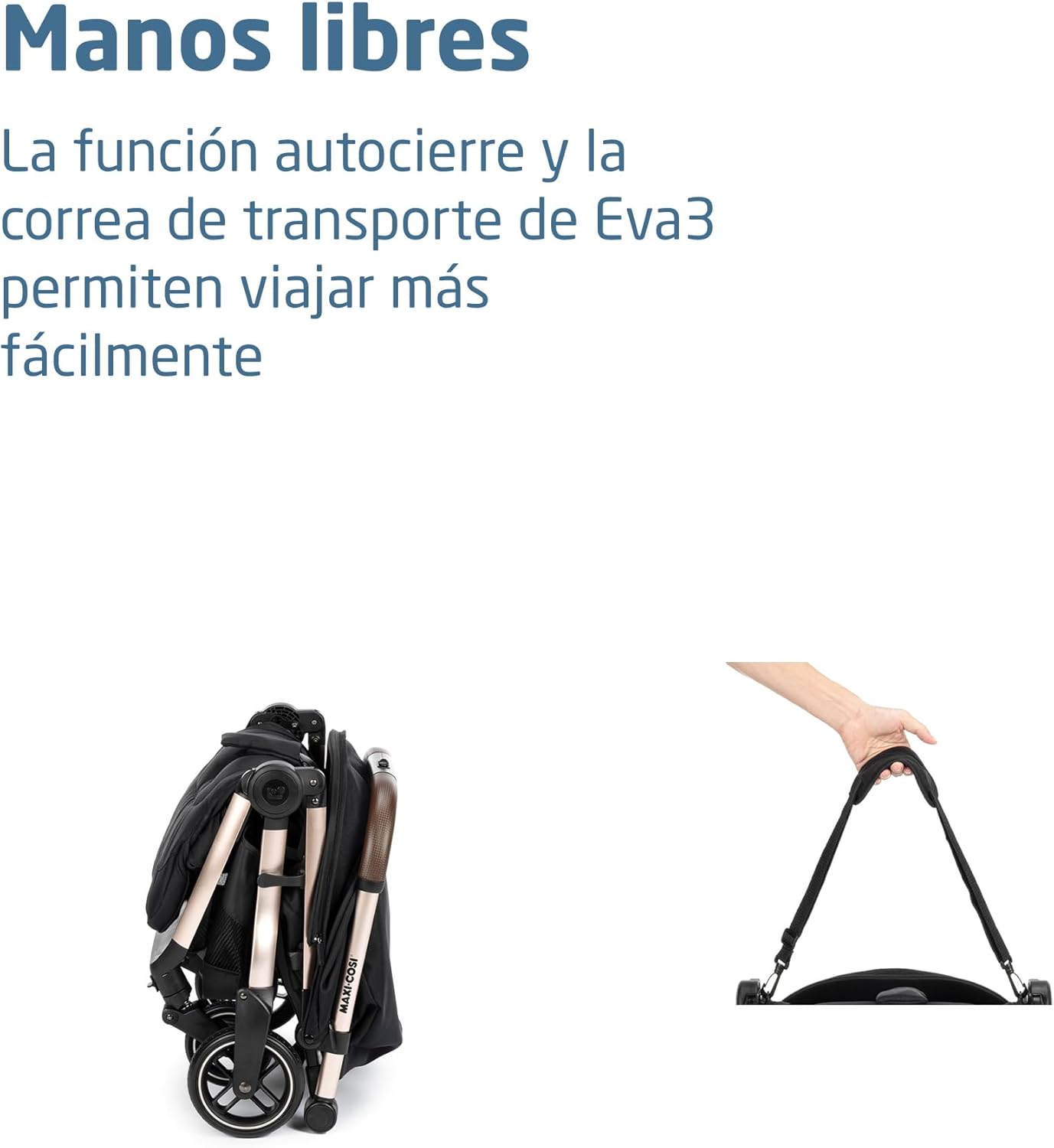 Maxi-Cosi Eva3 Cochecito, 0-4 años, 0-22 kg, silla paseo bebé, cochecito ligero y compacto, posición totalmente reclinada, pl