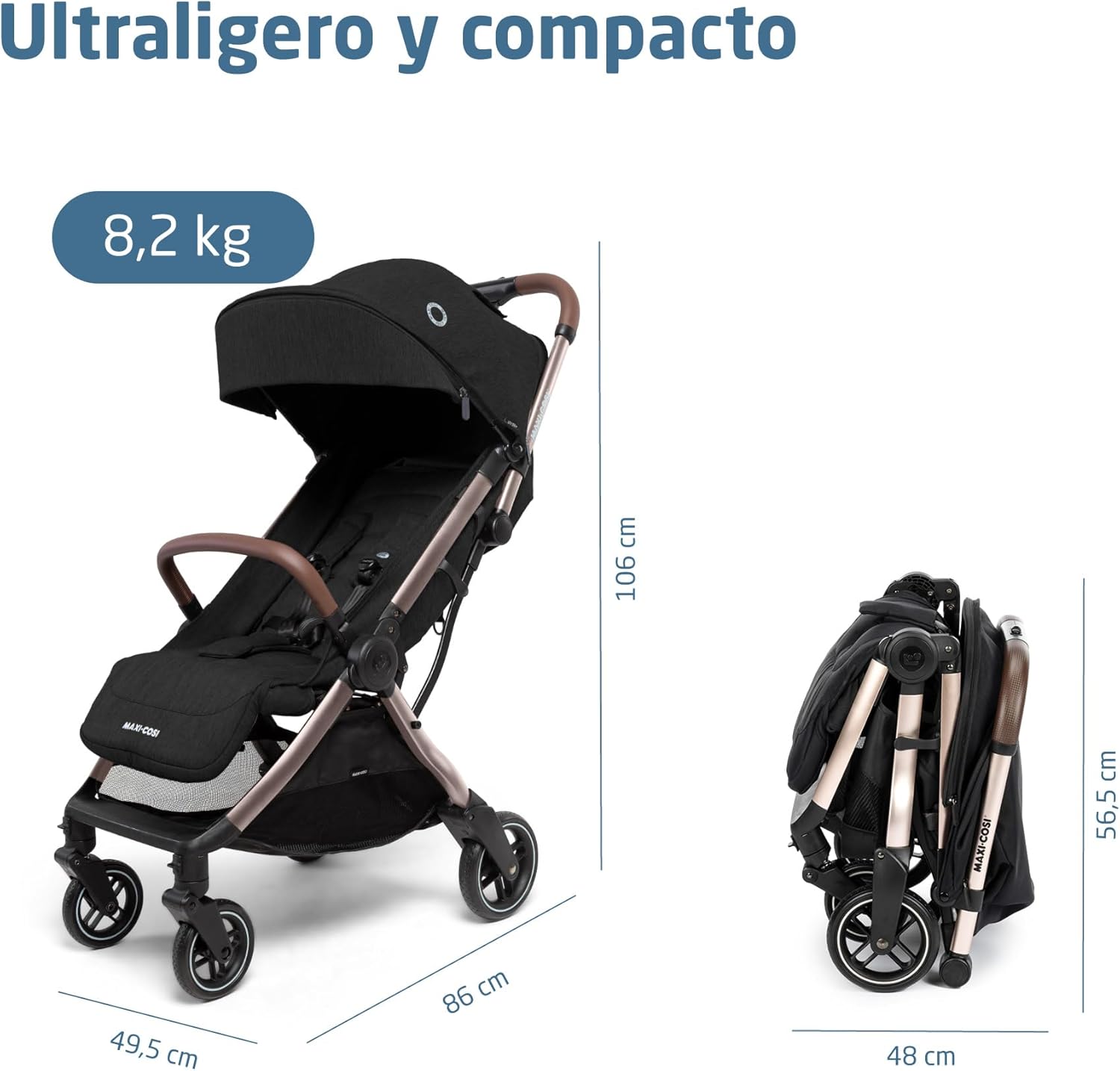 Maxi-Cosi Eva3 Cochecito, 0-4 años, 0-22 kg, silla paseo bebé, cochecito ligero y compacto, posición totalmente reclinada, pl