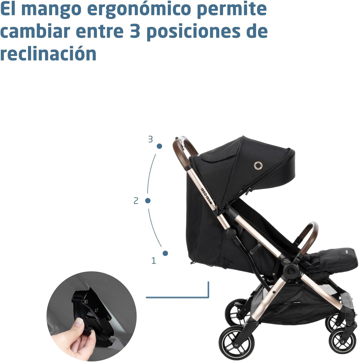 Maxi-Cosi Eva3 Cochecito, 0-4 años, 0-22 kg, silla paseo bebé, cochecito ligero y compacto, posición totalmente reclinada, pl