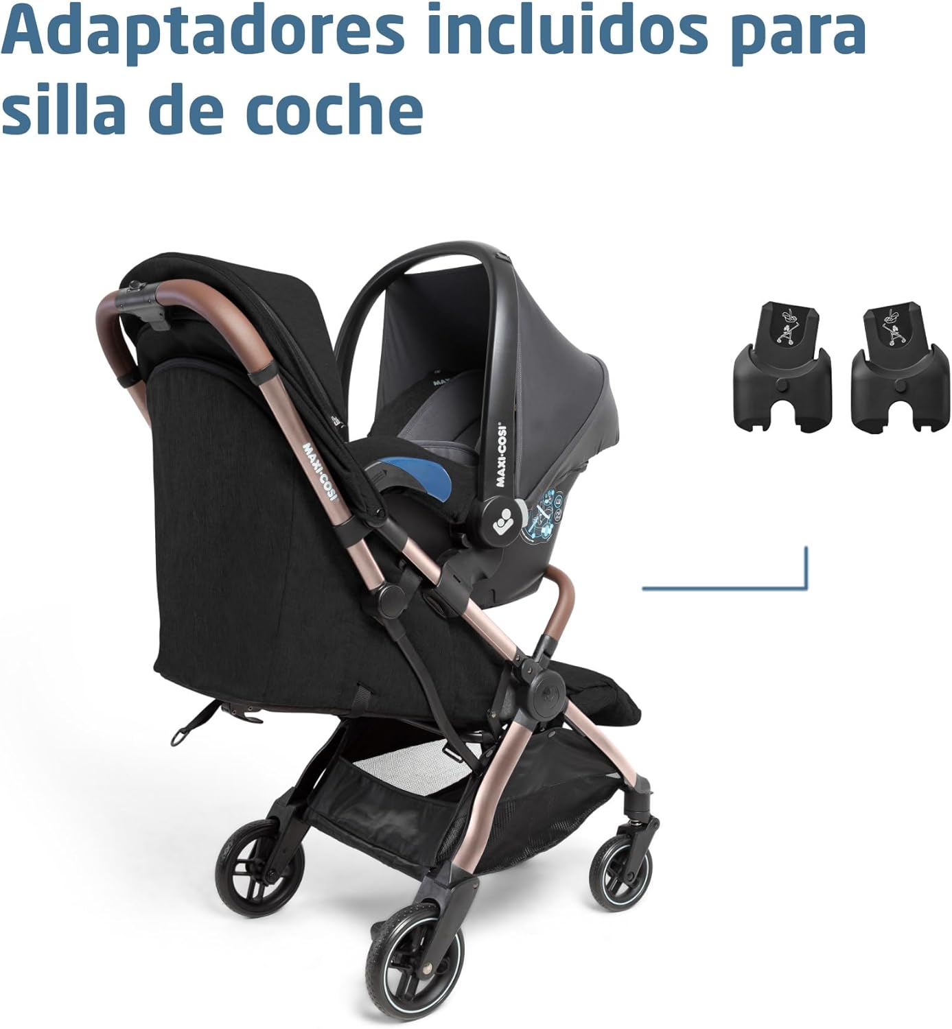 Maxi-Cosi Eva3 Cochecito, 0-4 años, 0-22 kg, silla paseo bebé, cochecito ligero y compacto, posición totalmente reclinada, pl