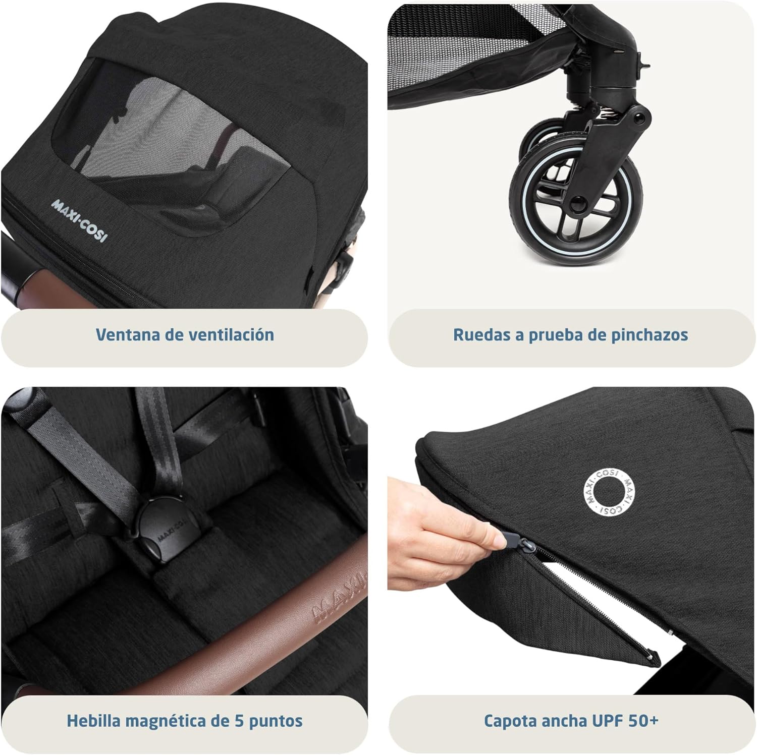 Maxi-Cosi Eva3 Cochecito, 0-4 años, 0-22 kg, silla paseo bebé, cochecito ligero y compacto, posición totalmente reclinada, pl