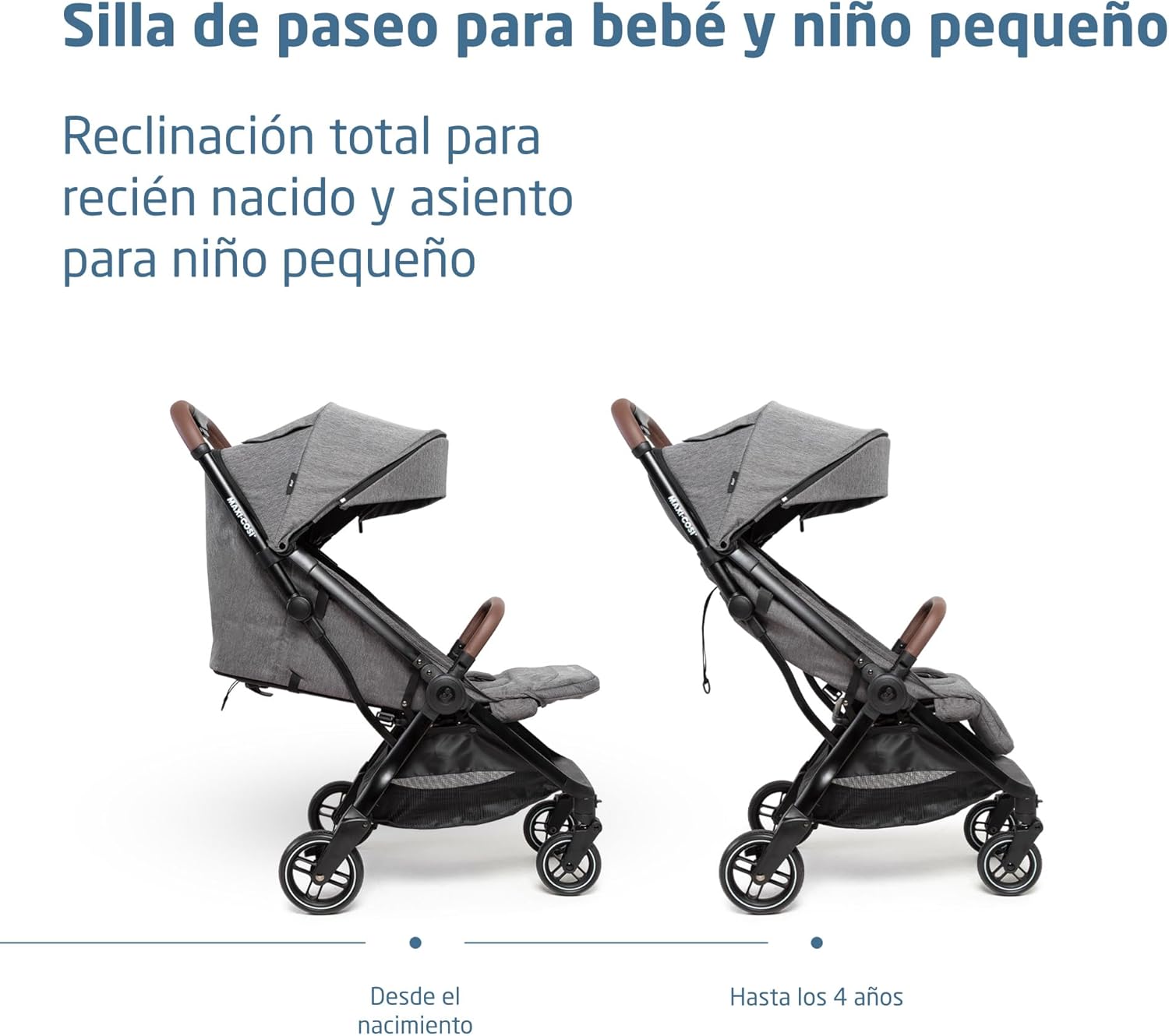 Maxi-Cosi Eva3 Cochecito, 0-4 años, 0-22 kg, silla paseo bebé, cochecito ligero y compacto, posición totalmente reclinada, pl