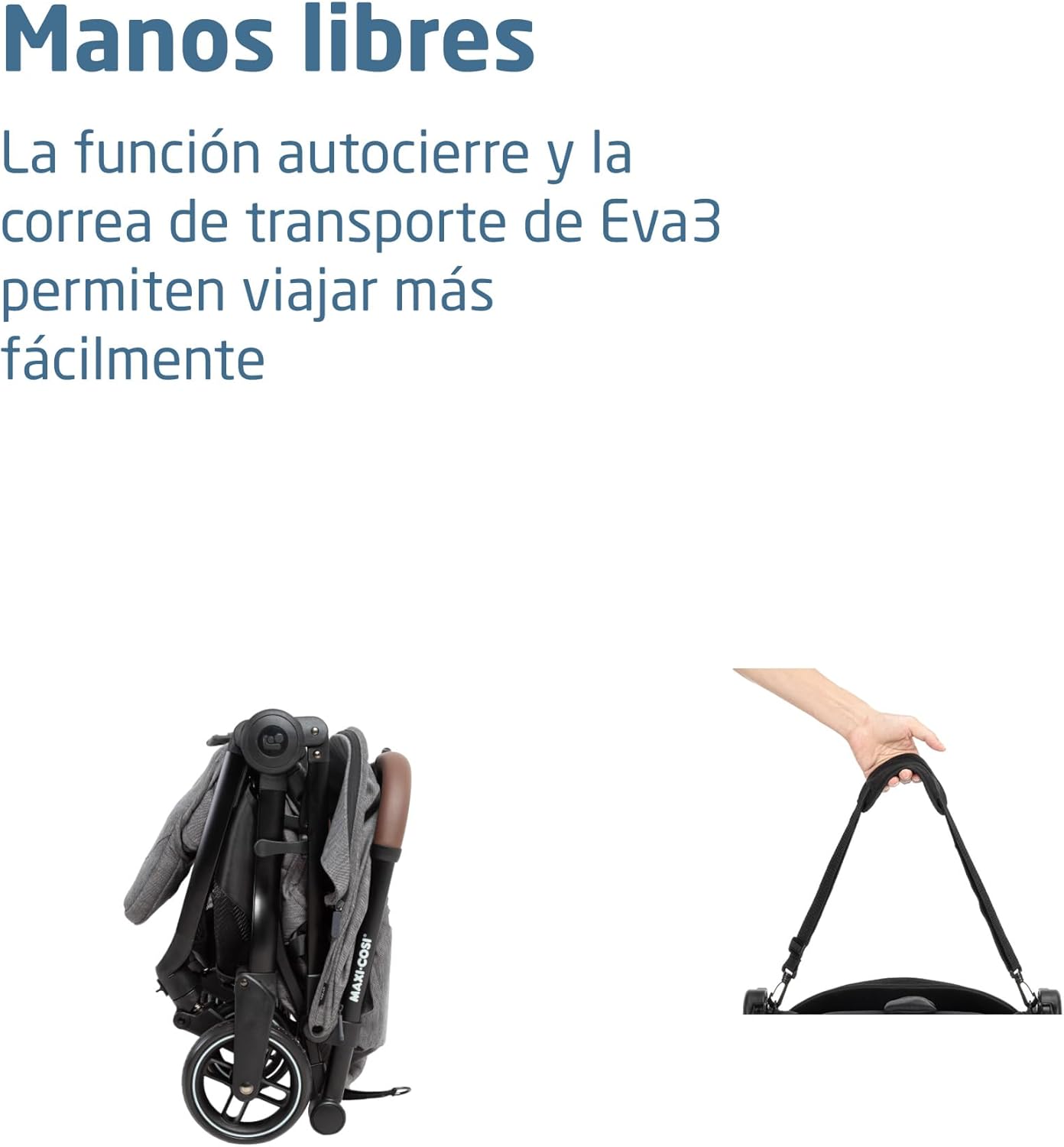 Maxi-Cosi Eva3 Cochecito, 0-4 años, 0-22 kg, silla paseo bebé, cochecito ligero y compacto, posición totalmente reclinada, pl