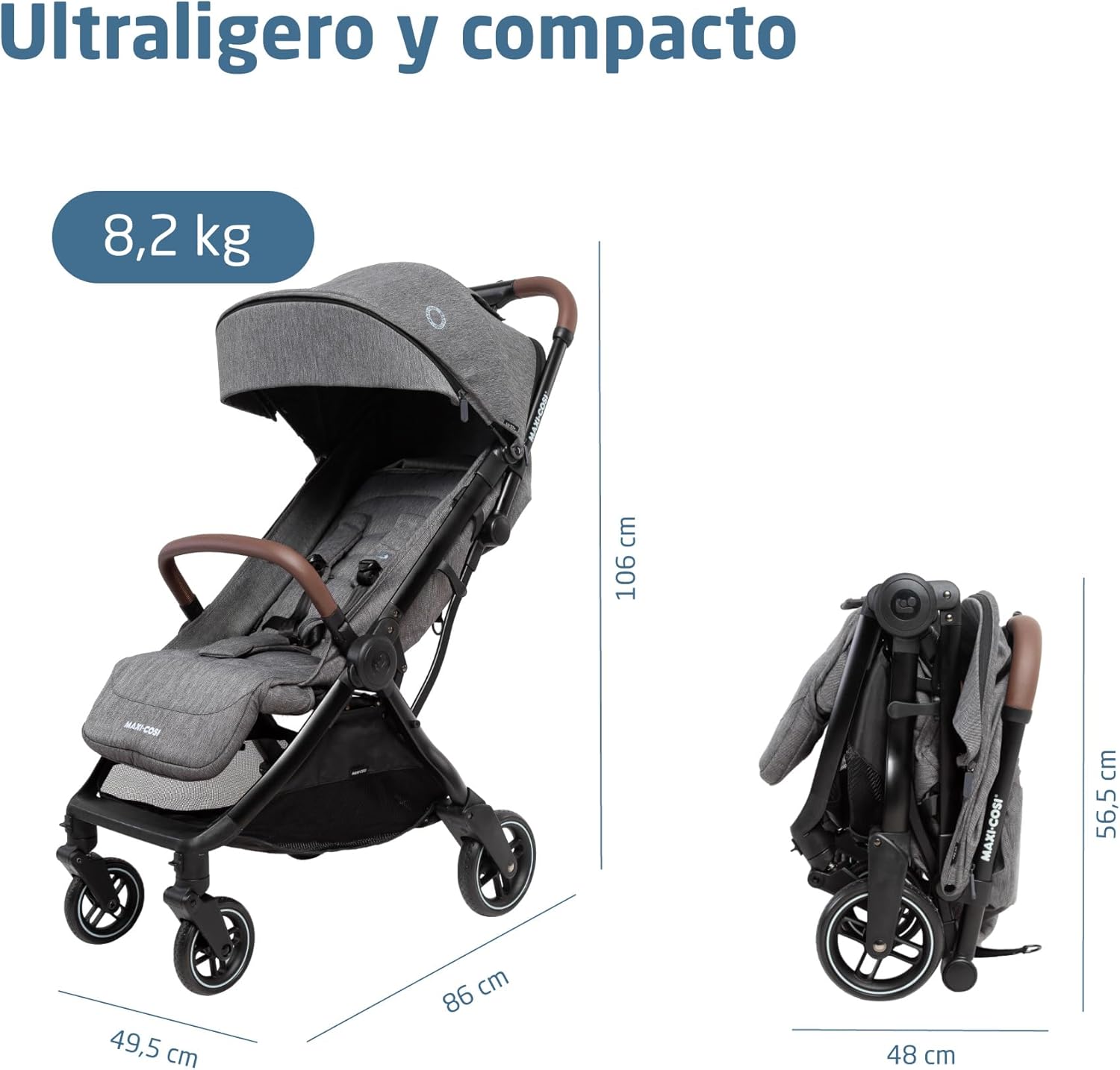 Maxi-Cosi Eva3 Cochecito, 0-4 años, 0-22 kg, silla paseo bebé, cochecito ligero y compacto, posición totalmente reclinada, pl