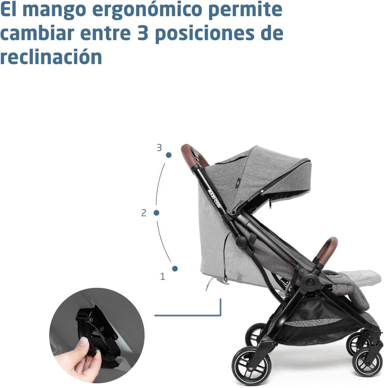 Maxi-Cosi Eva3 Cochecito, 0-4 años, 0-22 kg, silla paseo bebé, cochecito ligero y compacto, posición totalmente reclinada, pl