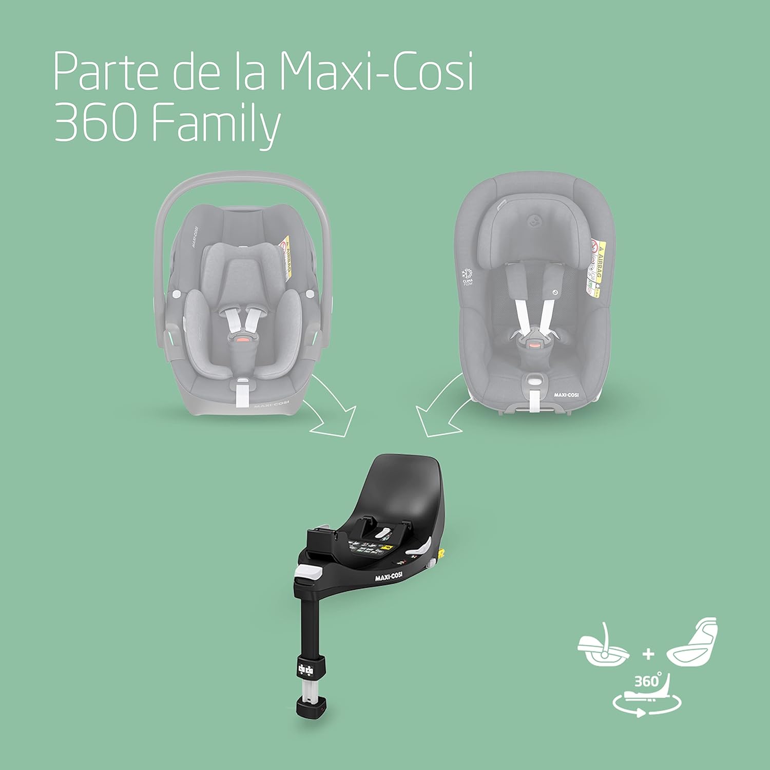 Maxi-Cosi FamilyFix 360 i-Size, Base ISOFIX Giratoria 360, Sistema de Silla Coche Giratorio, de 0 a 4 años (40-105 cm), giro