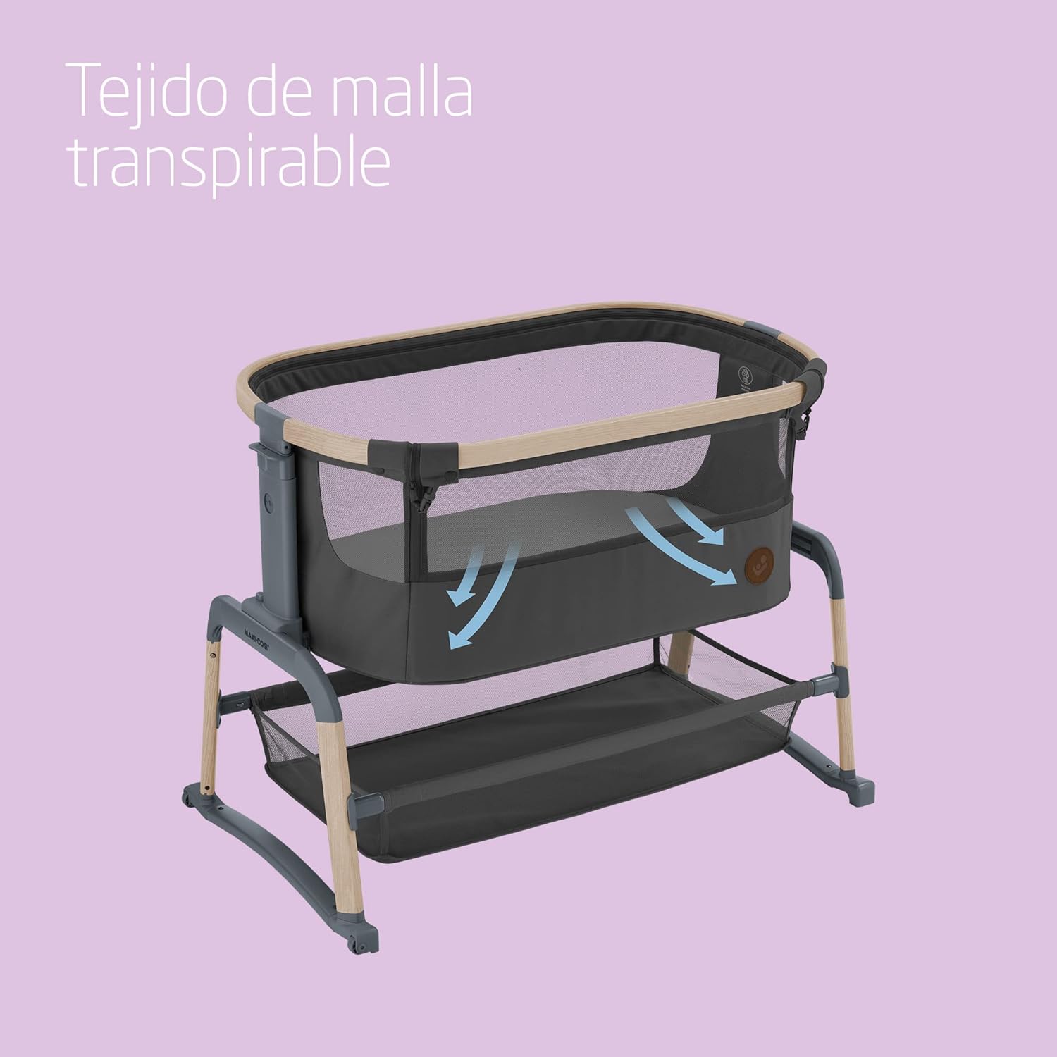 Maxi-Cosi Iora Air Cuna Colecho Bebe, Malla Integral, 0 - 6 meses (9 kg), Modo Mecedora, 4 Posiciones de Inclinación y 5 de A