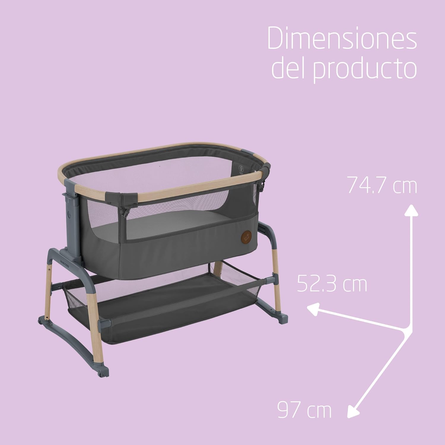 Maxi-Cosi Iora Air Cuna Colecho Bebe, Malla Integral, 0 - 6 meses (9 kg), Modo Mecedora, 4 Posiciones de Inclinación y 5 de A