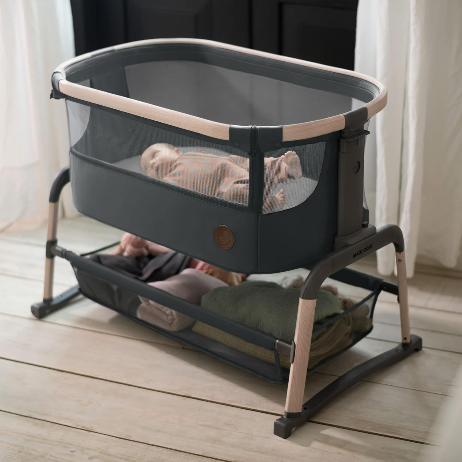 Maxi-Cosi Iora Air Cuna Colecho Bebe, Malla Integral, 0 - 6 meses (9 kg), Modo Mecedora, 4 Posiciones de Inclinación y 5 de A